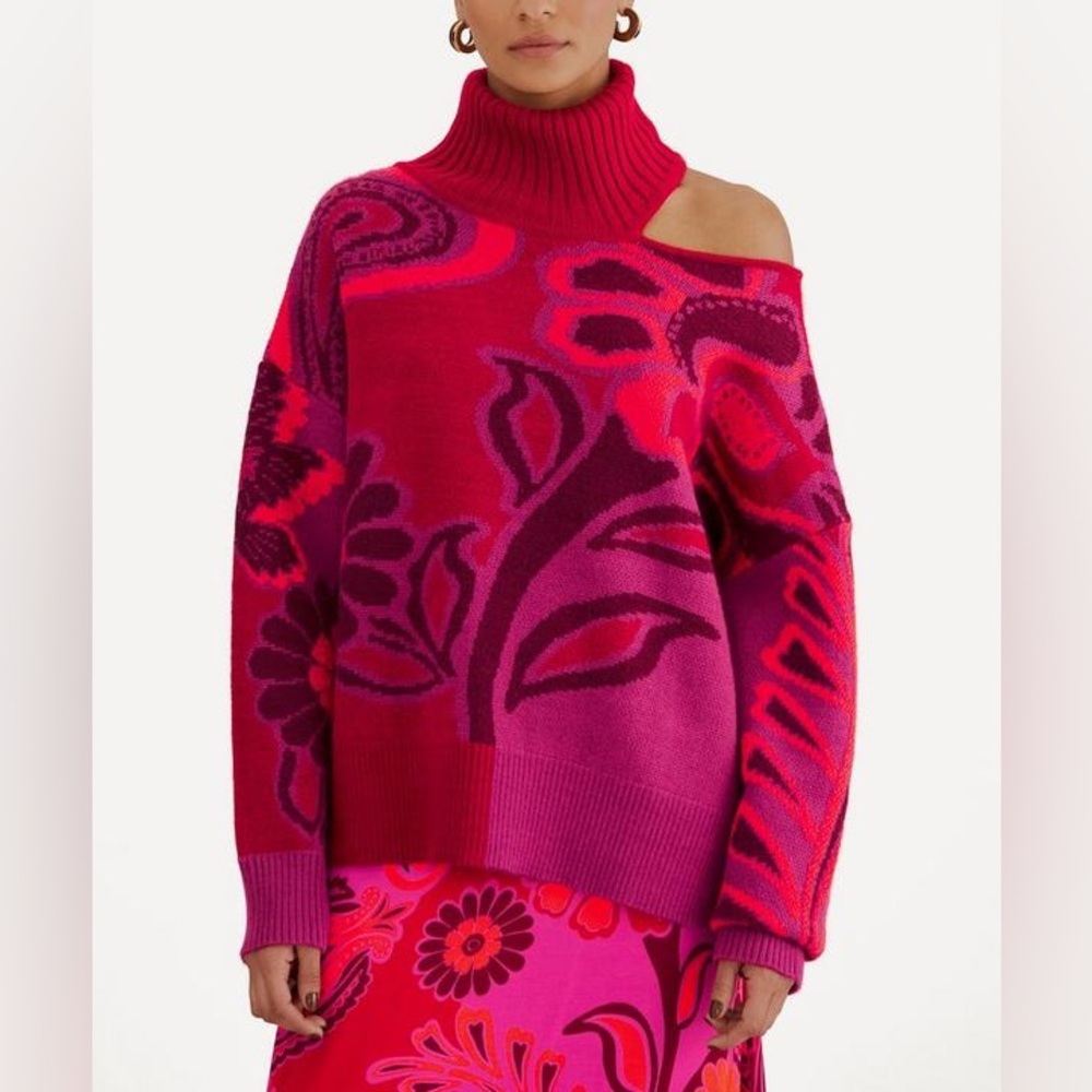 NWT Farm Rio Colorful Floral Printed Turtleneck Sweater 🌺✨